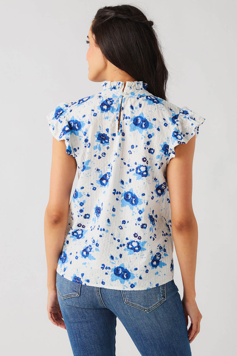 THML Ruffle Sleeve Flower Print Top