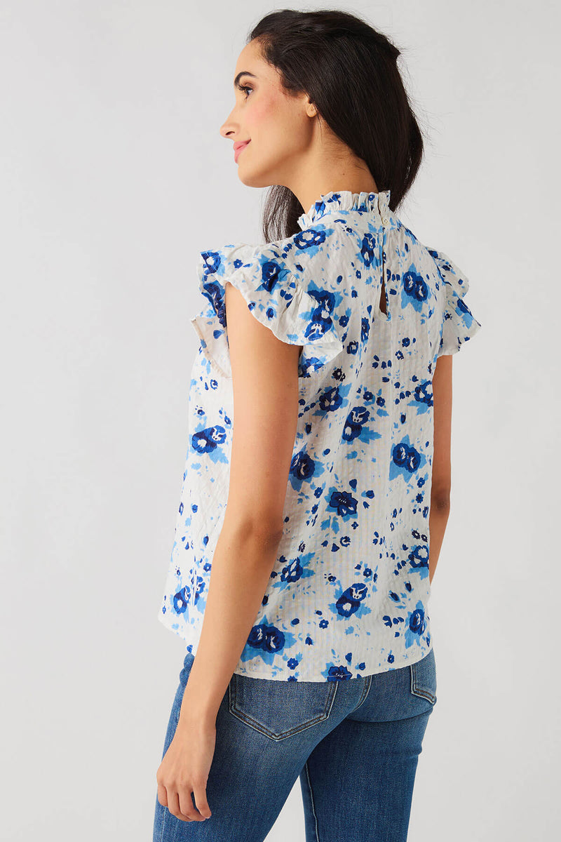 THML Ruffle Sleeve Flower Print Top