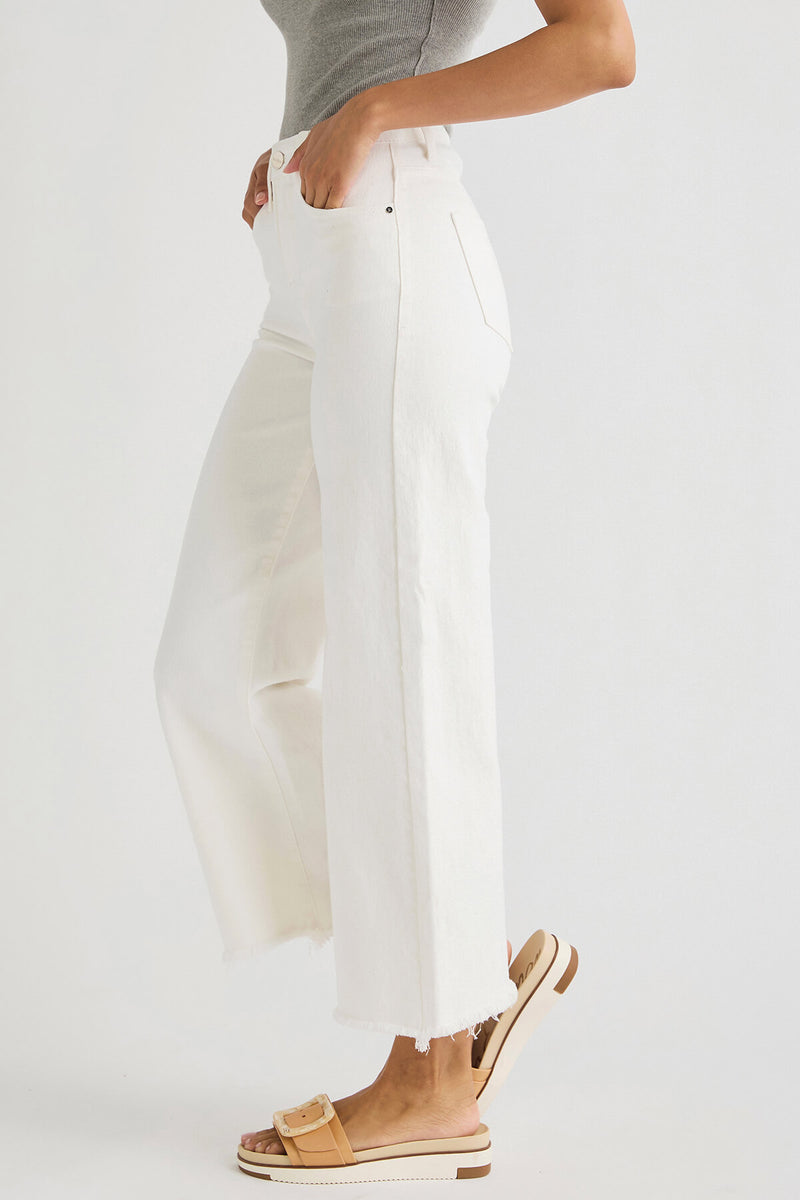 Risen White Wide Leg Crop Jeans