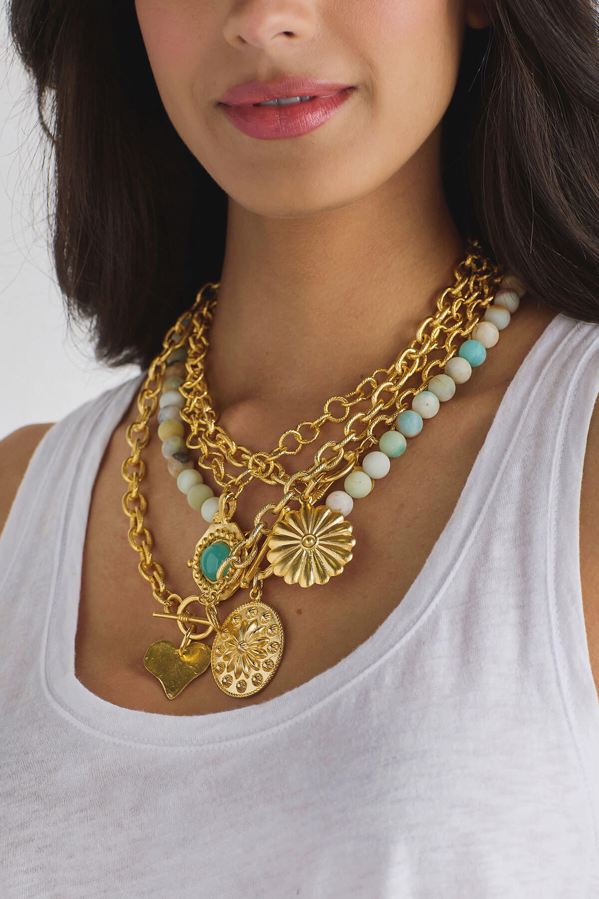 Susan Shaw Amazonite Gold Oval Concho Toggle Necklace