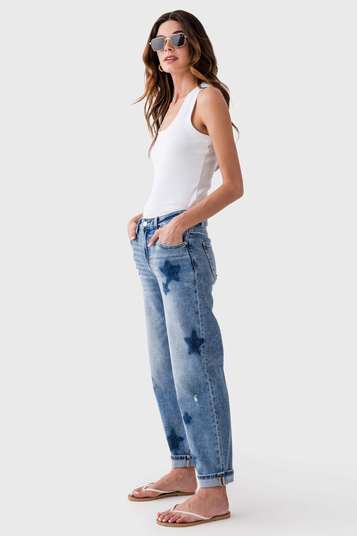 Risen Celeste High Rise Star Shadow Boyfriend Jeans