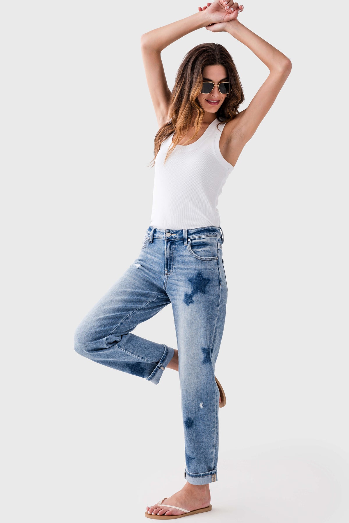 Risen Celeste High Rise Star Shadow Boyfriend Jeans