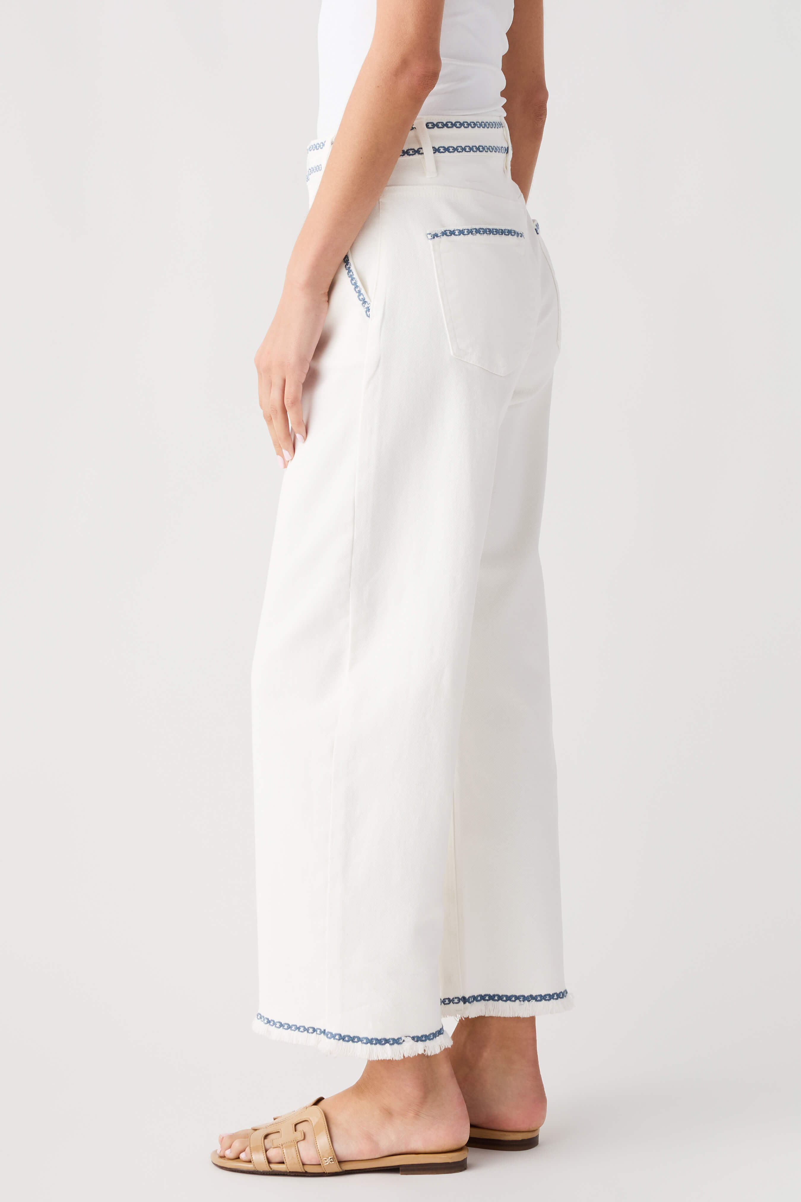 Risen Margot Embroidered Cropped Barrel Jeans