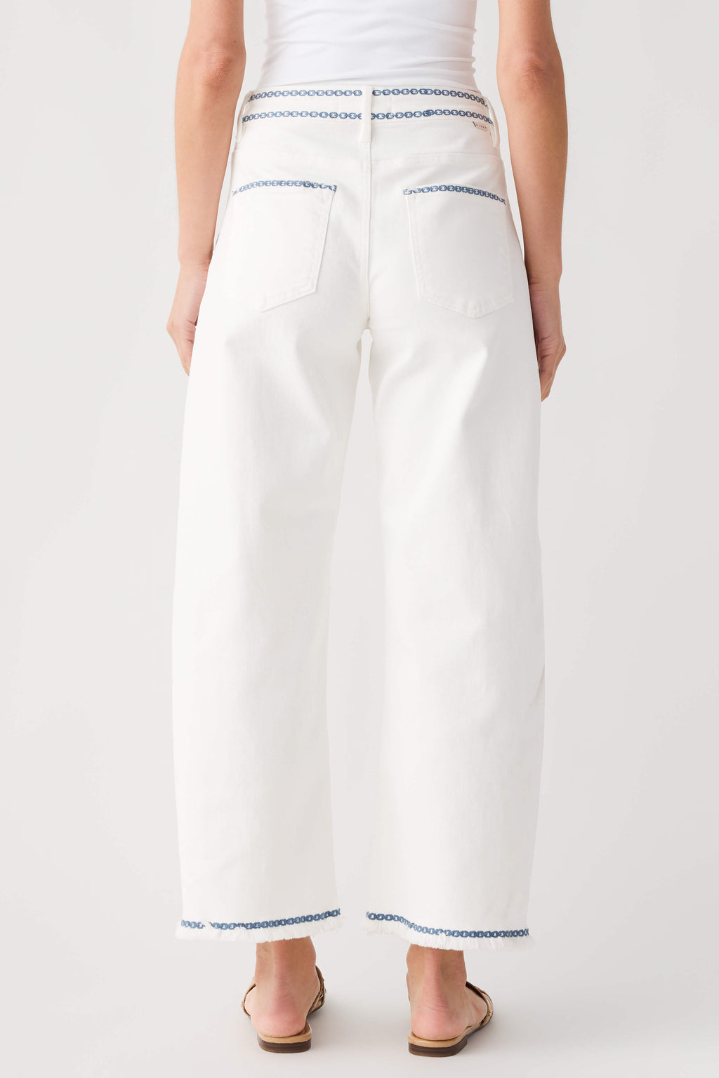 Risen Margot Embroidered Cropped Barrel Jeans