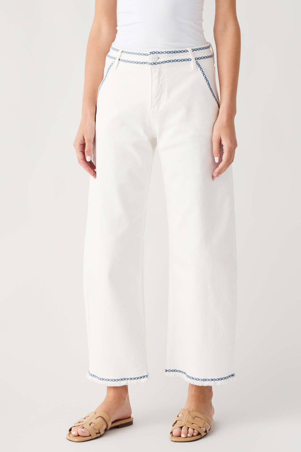 Risen Margot Embroidered Cropped Barrel Jeans