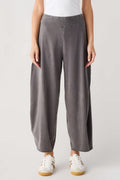 Women’s dark gray wide-leg easy pants with elastic waistband and side pockets