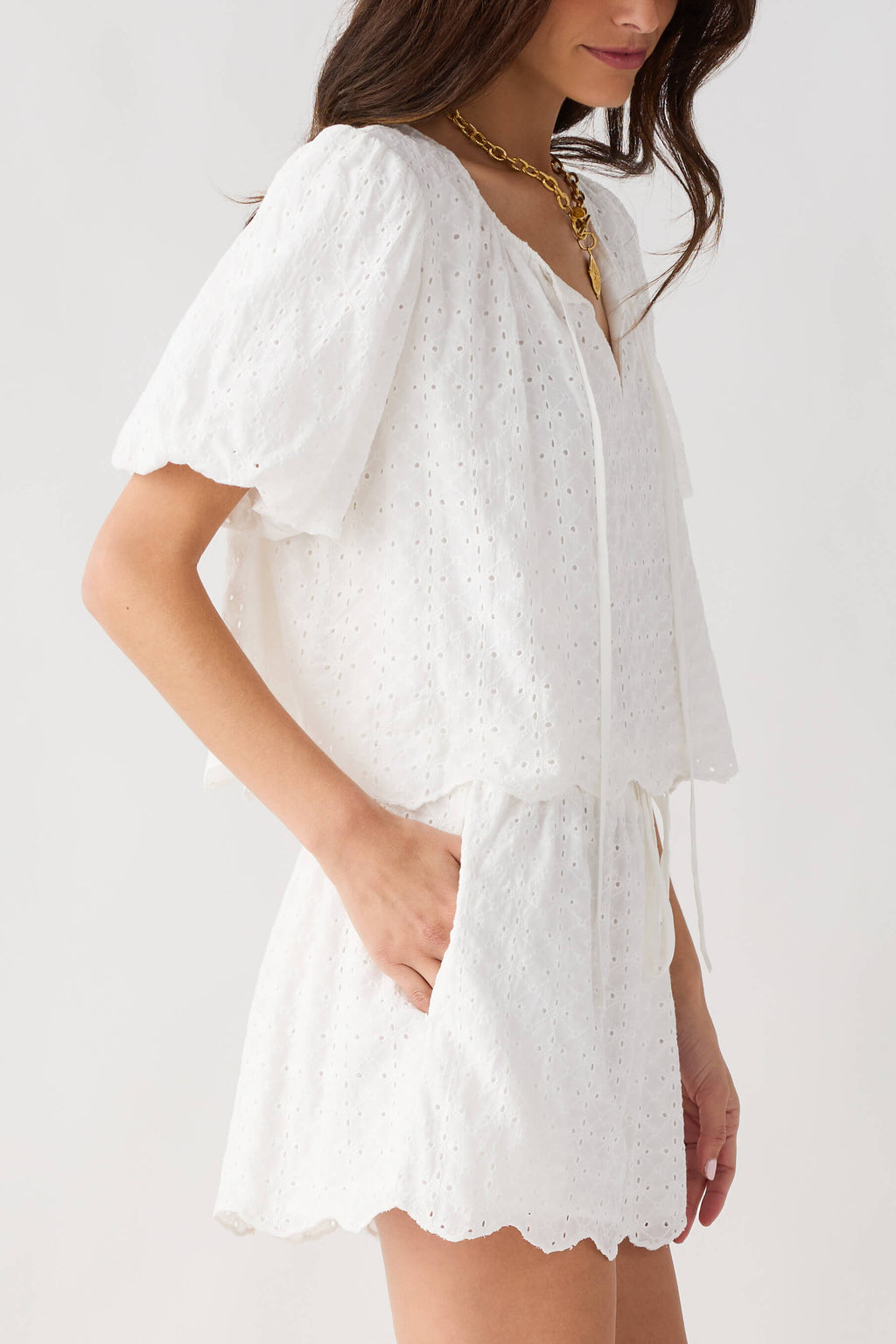 Mable Eyelet Lace Top & Shorts Set