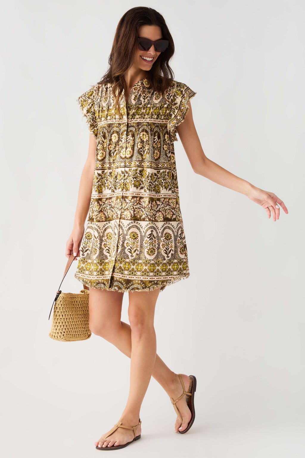 Olivaceous Printed Button Up Dress