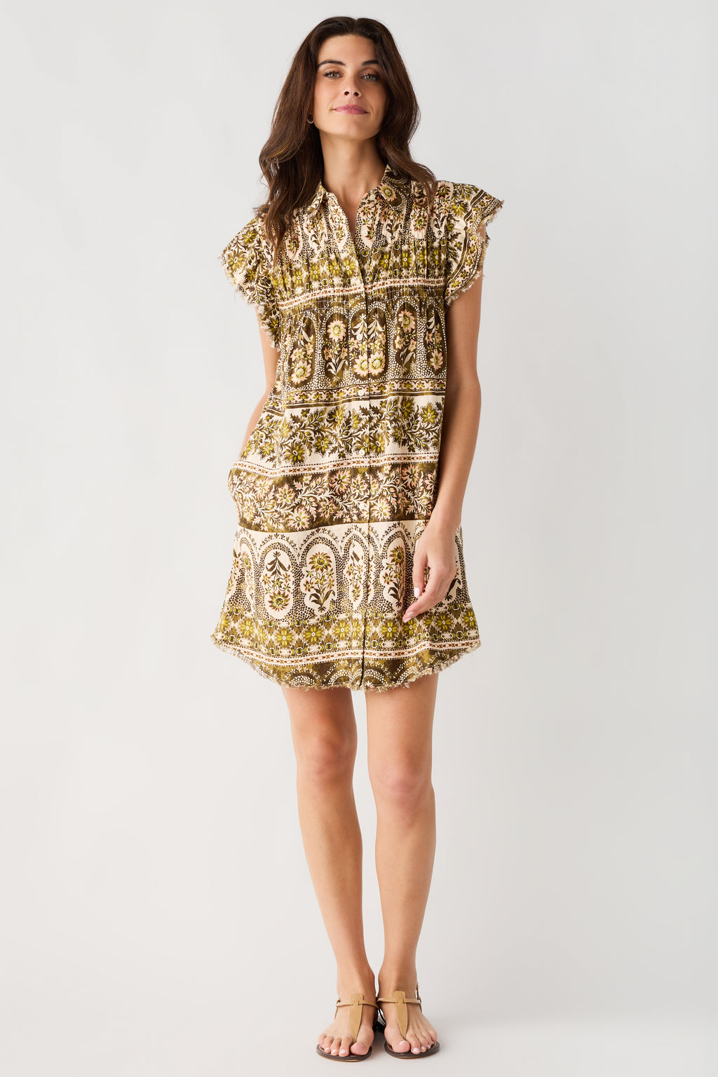 Olivaceous Printed Button Up Dress