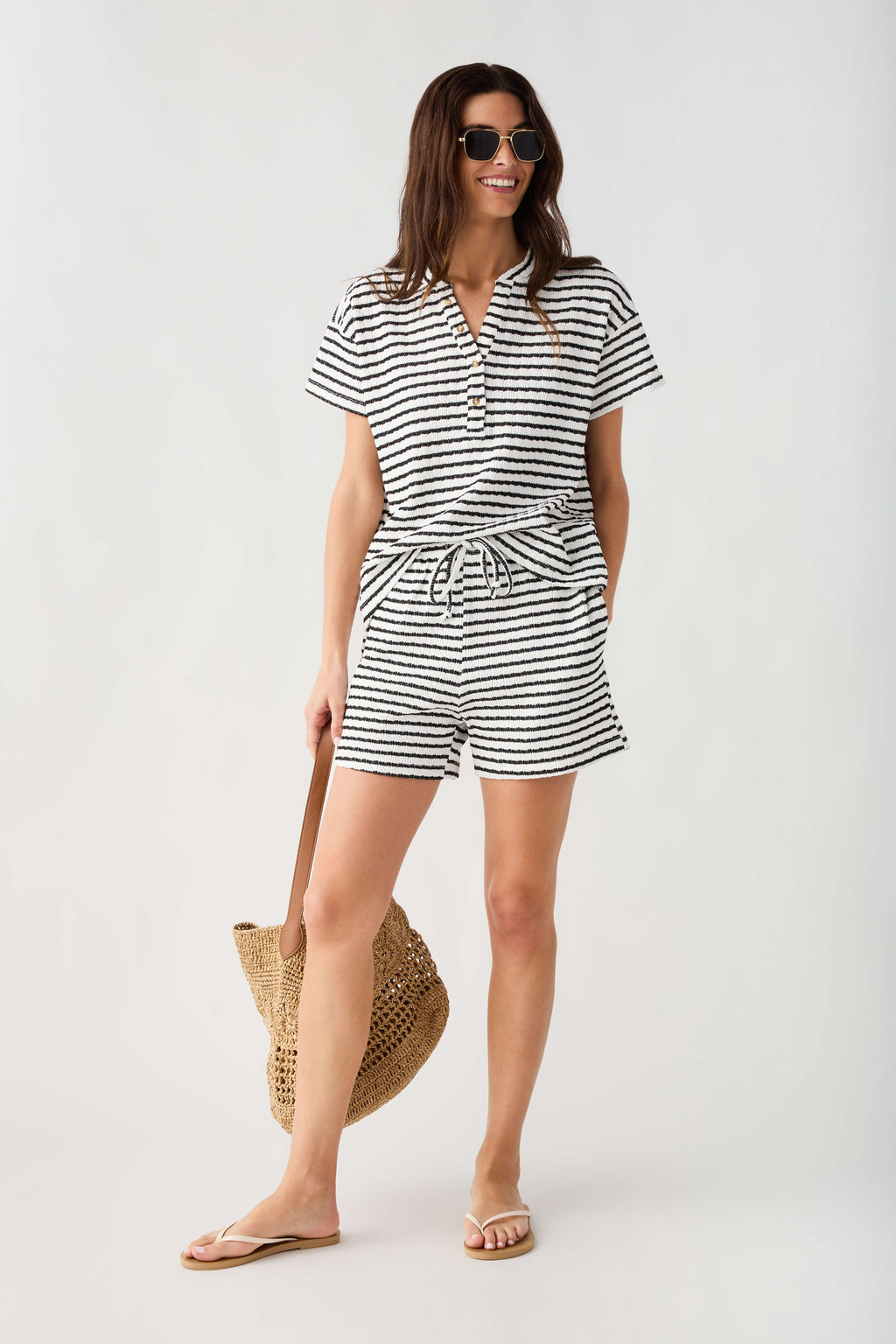 Wishlist Striped Textured Top And Shorts Set