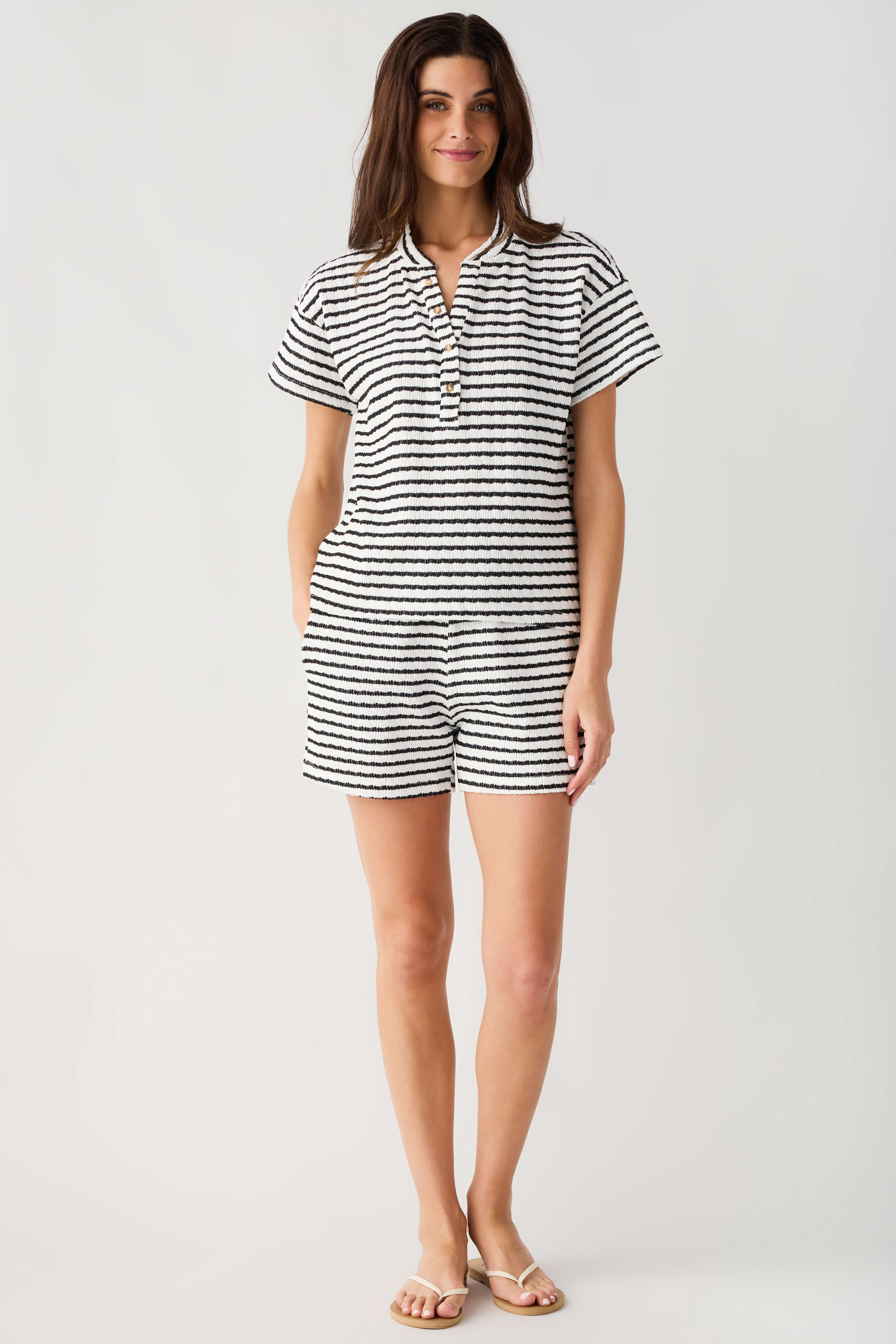 Wishlist Striped Textured Top And Shorts Set