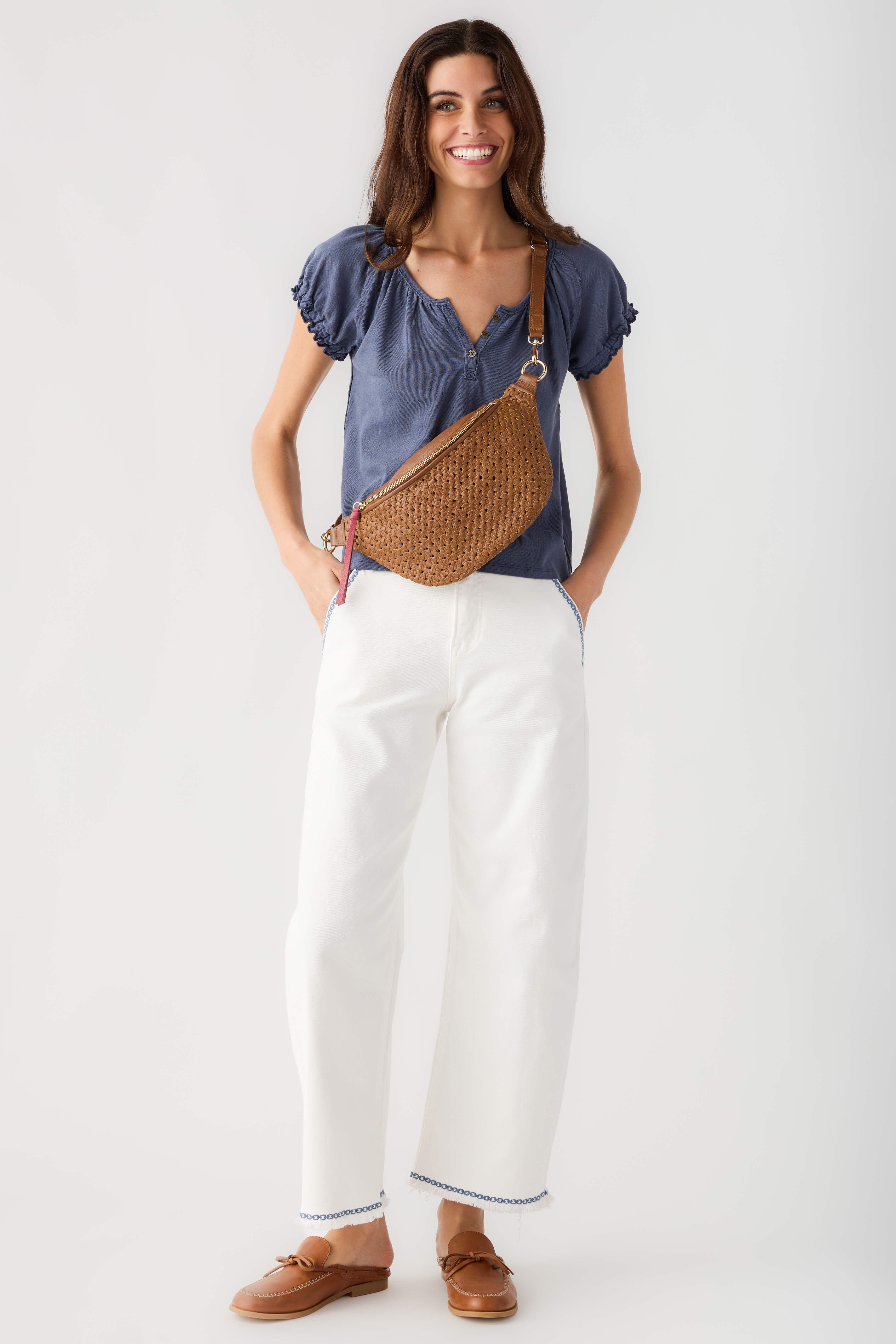 Risen Margot Embroidered Cropped Barrel Jeans