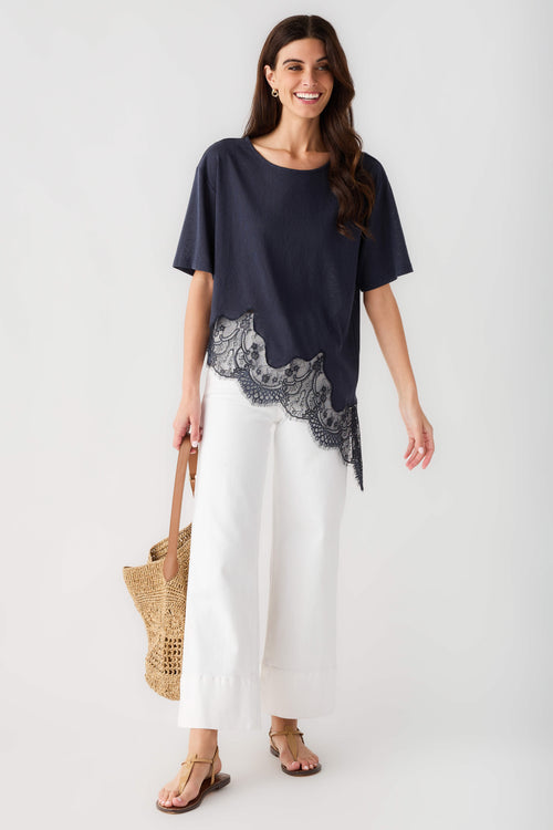Raisonnel Slub Knit Lace Hem Top