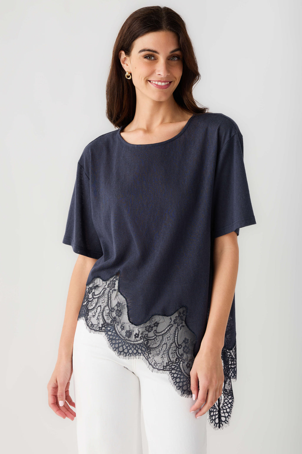 Raisonnel Slub Knit Lace Hem Top