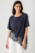 Raisonnel Slub Knit Lace Hem Top