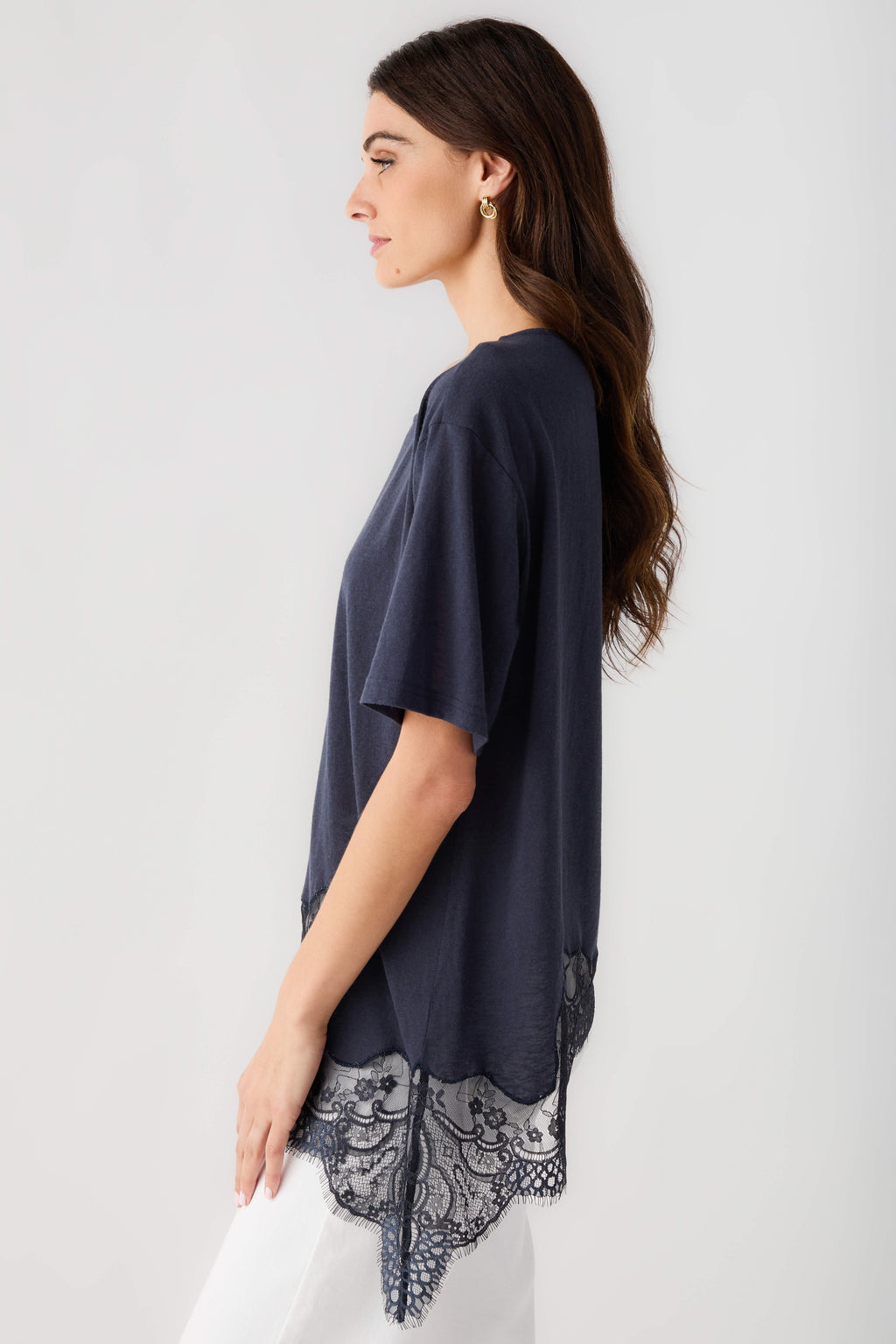 Raisonnel Slub Knit Lace Hem Top
