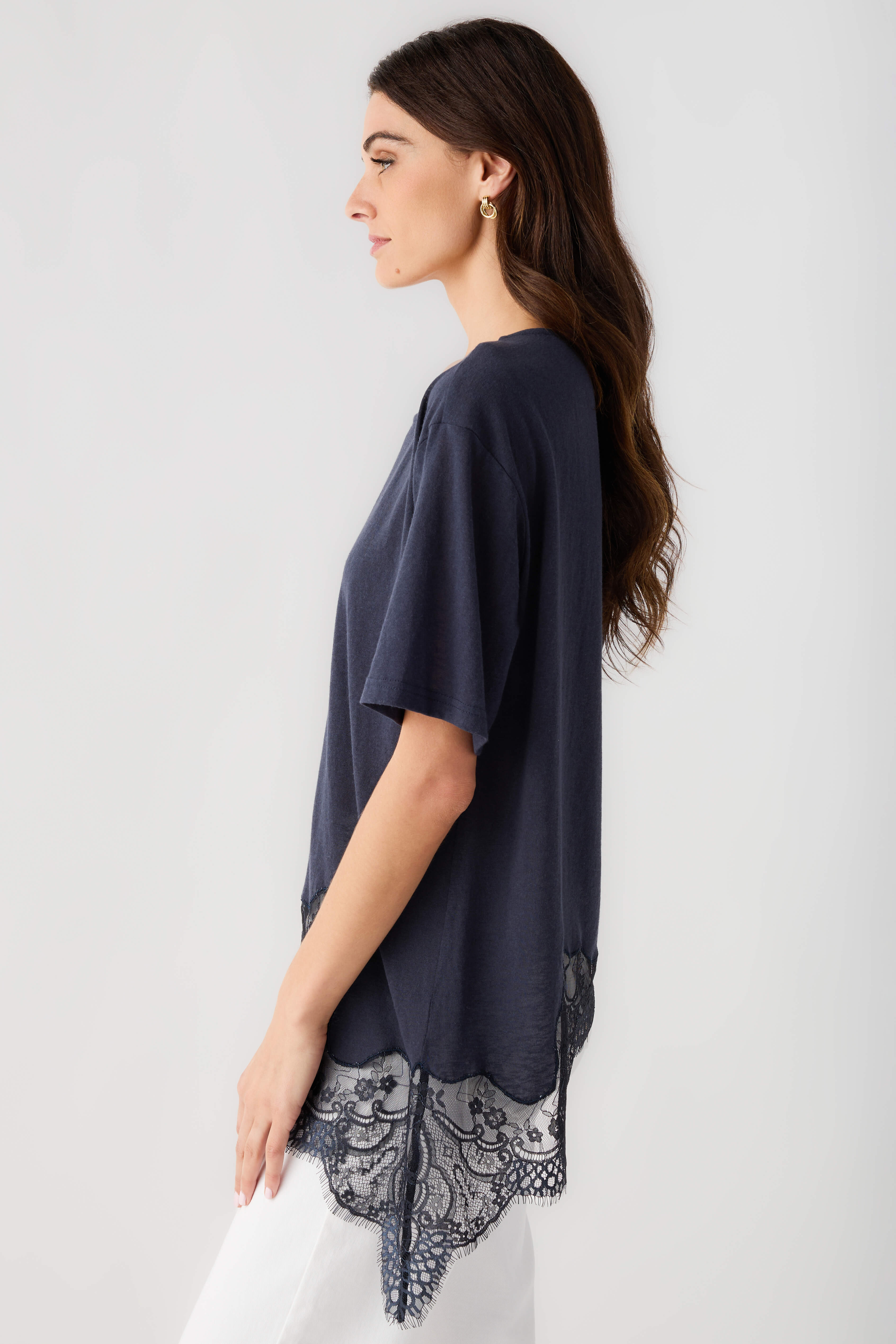 Raisonnel Slub Knit Lace Hem Top