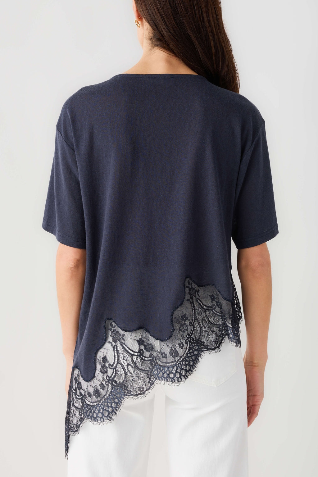 Raisonnel Slub Knit Lace Hem Top