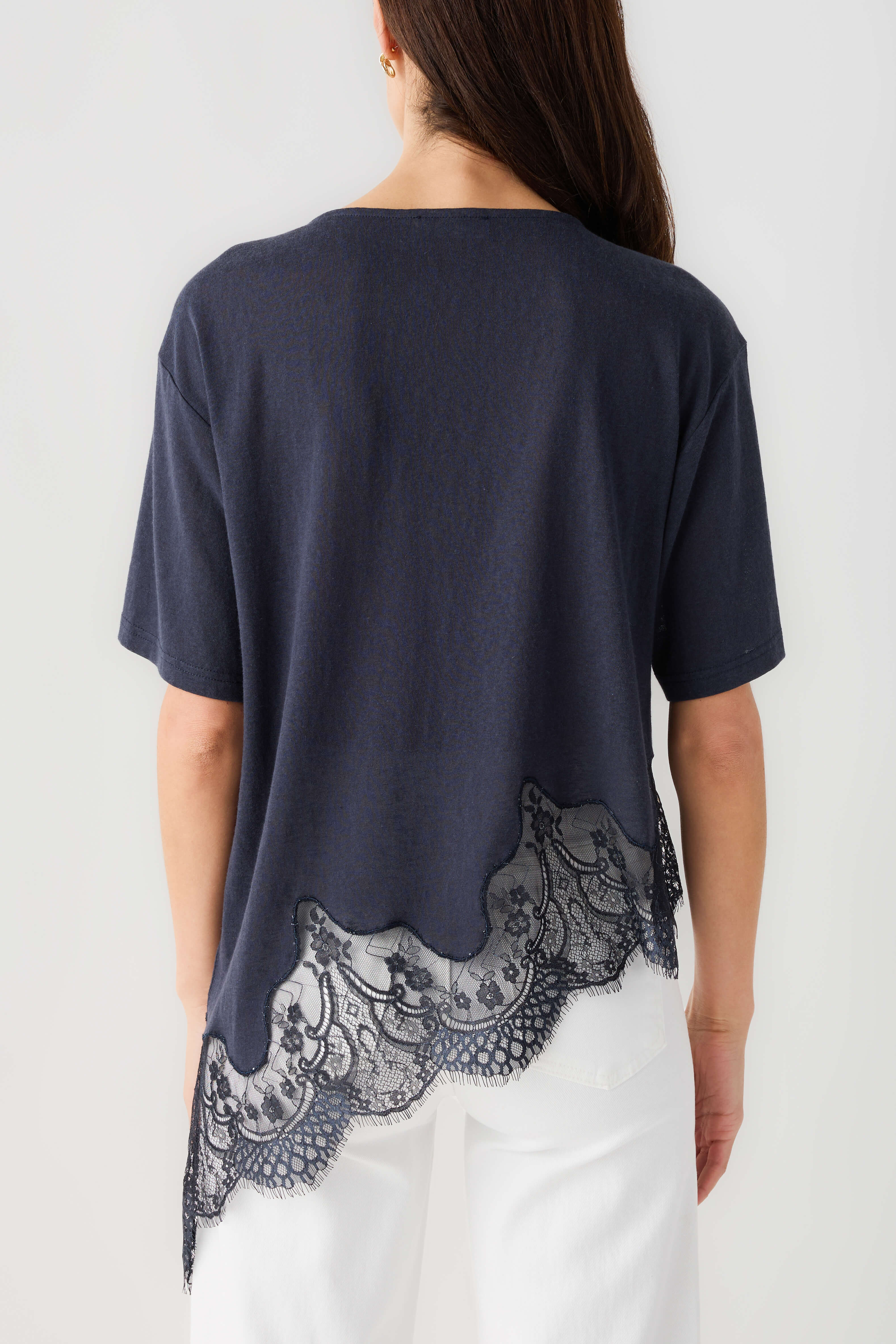 Raisonnel Slub Knit Lace Hem Top