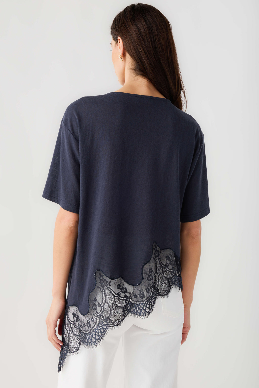 Raisonnel Slub Knit Lace Hem Top