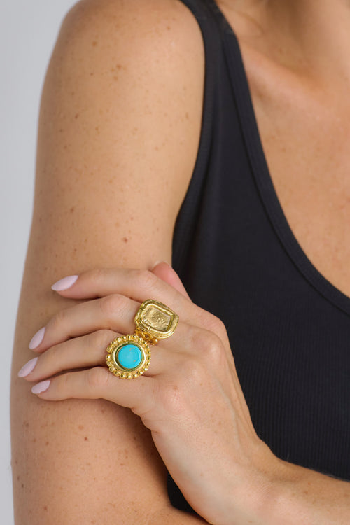 Susan Shaw Handcast Gold & Genuine Turquoise Adjustable Ring