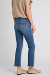 Risen Slightly Distressed Frayed Hem Straight Leg Jeans