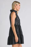 Fate Sleeveless Faux Leather Tiered Dress