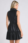 Fate Sleeveless Faux Leather Tiered Dress