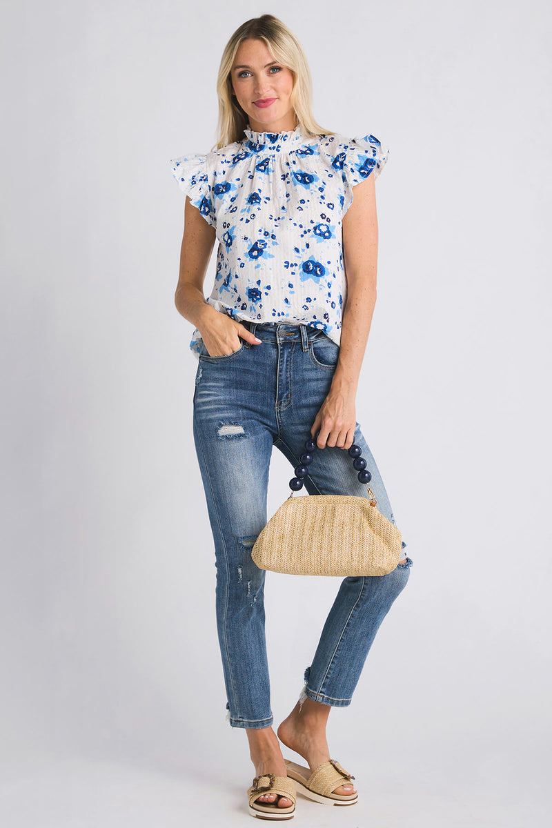 THML Ruffle Sleeve Flower Print Top