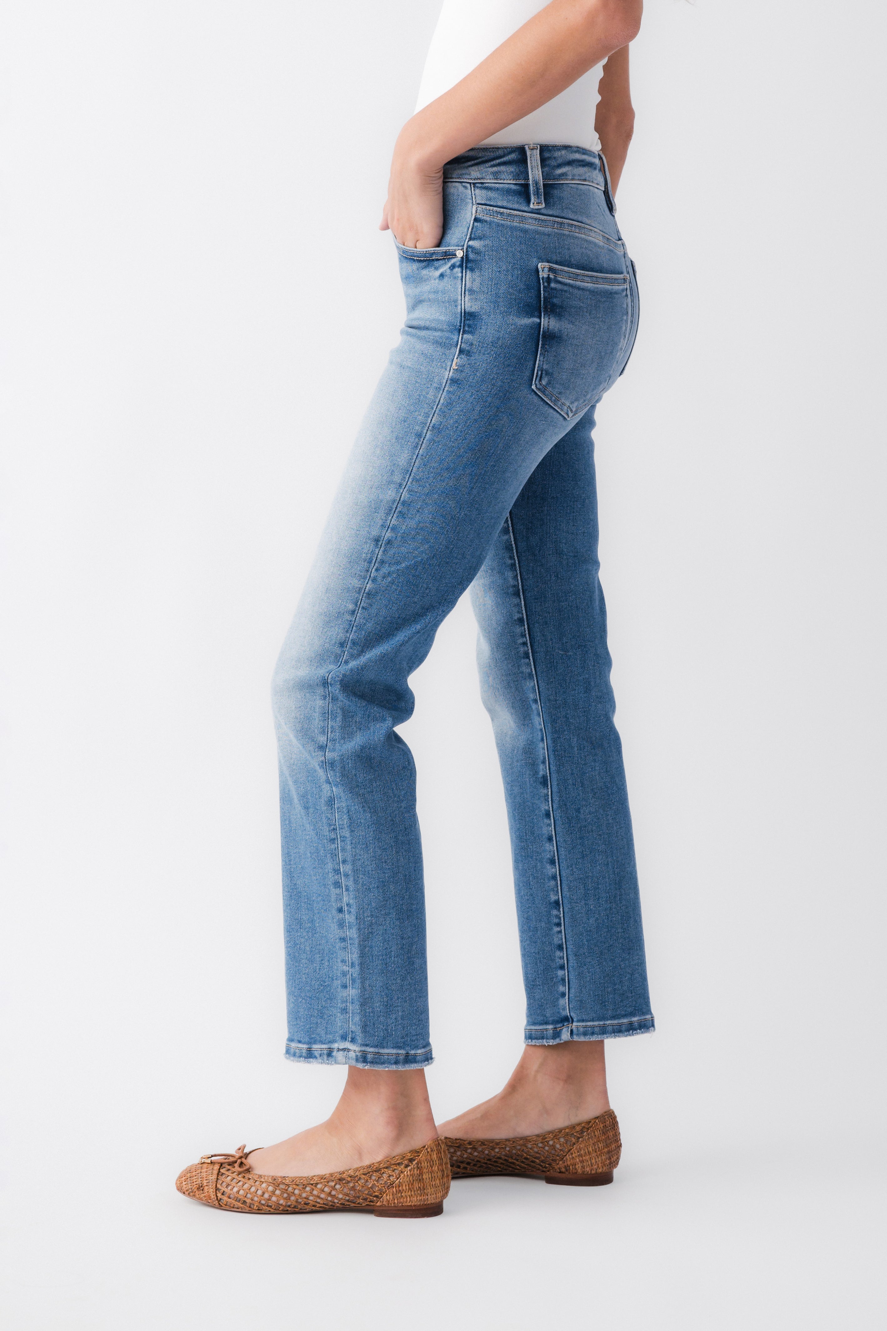 Risen Trish High Rise Straight Crop Jeans
