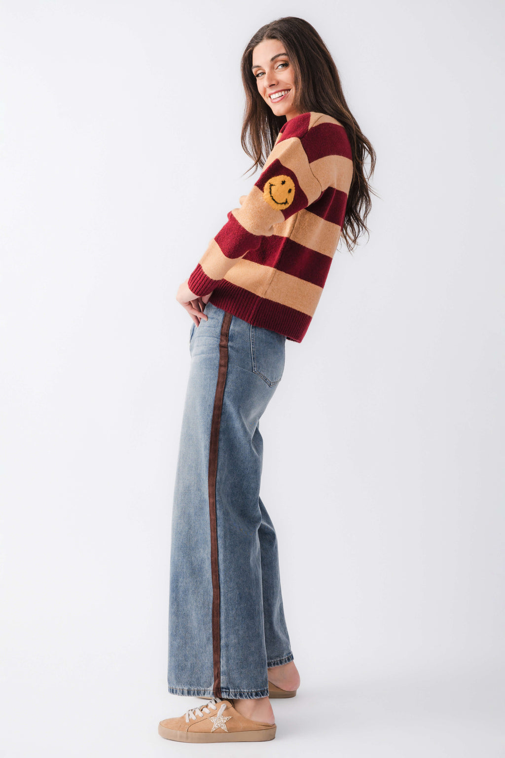 By Together Striped Smiley Face Sweater