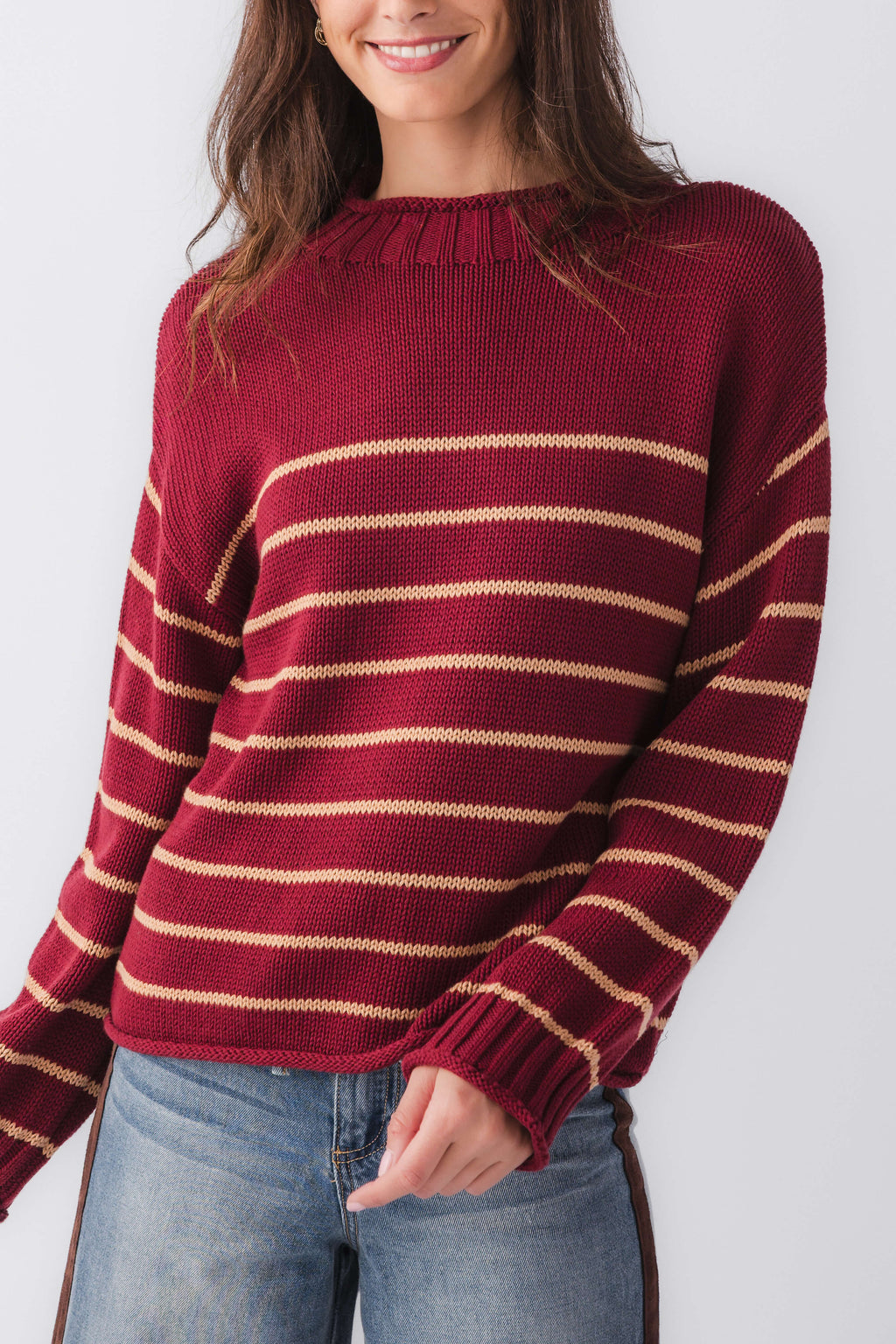 By Together Knit Stripe Mockneck Sweater