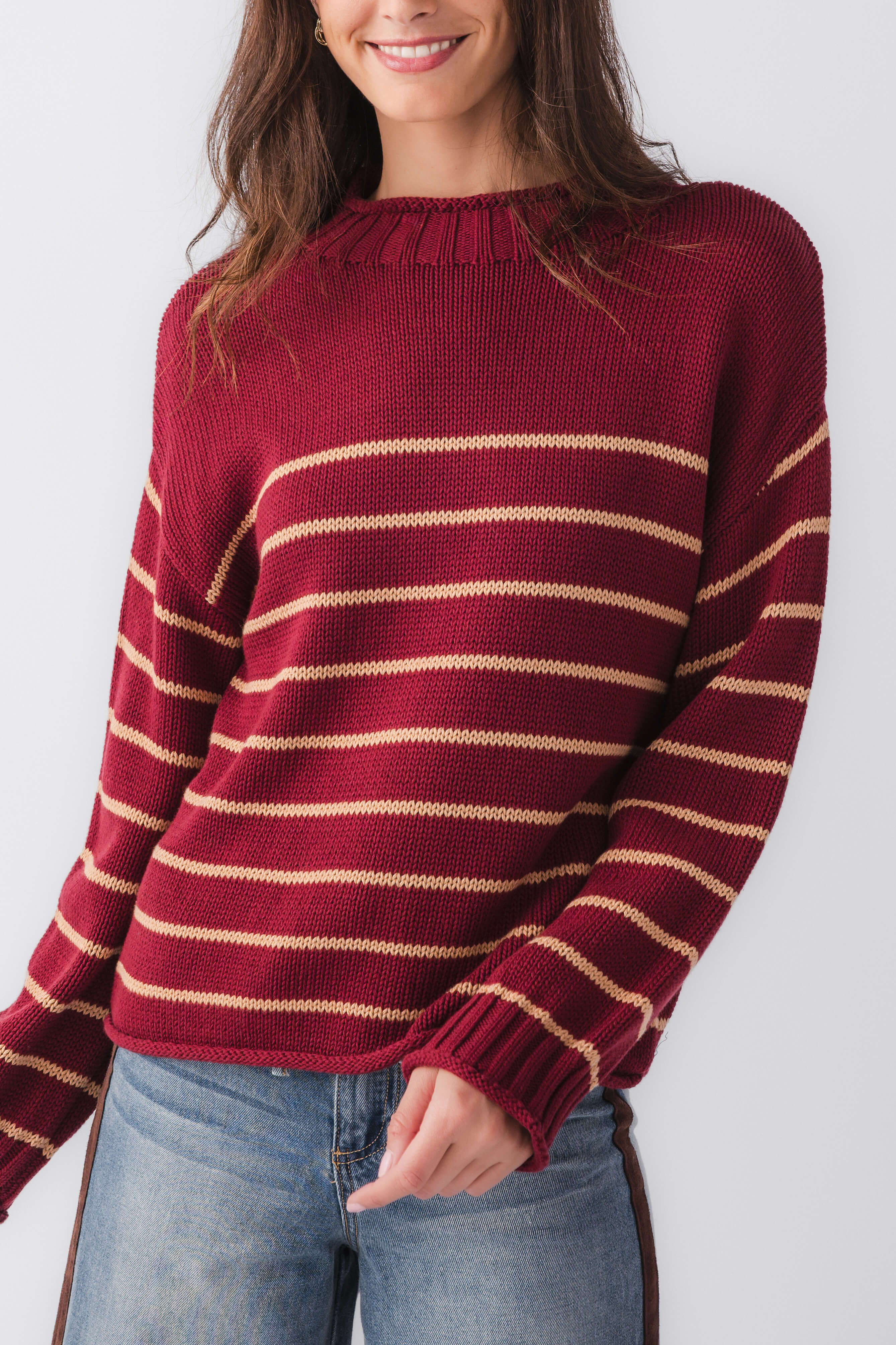 By Together Knit Stripe Mockneck Sweater