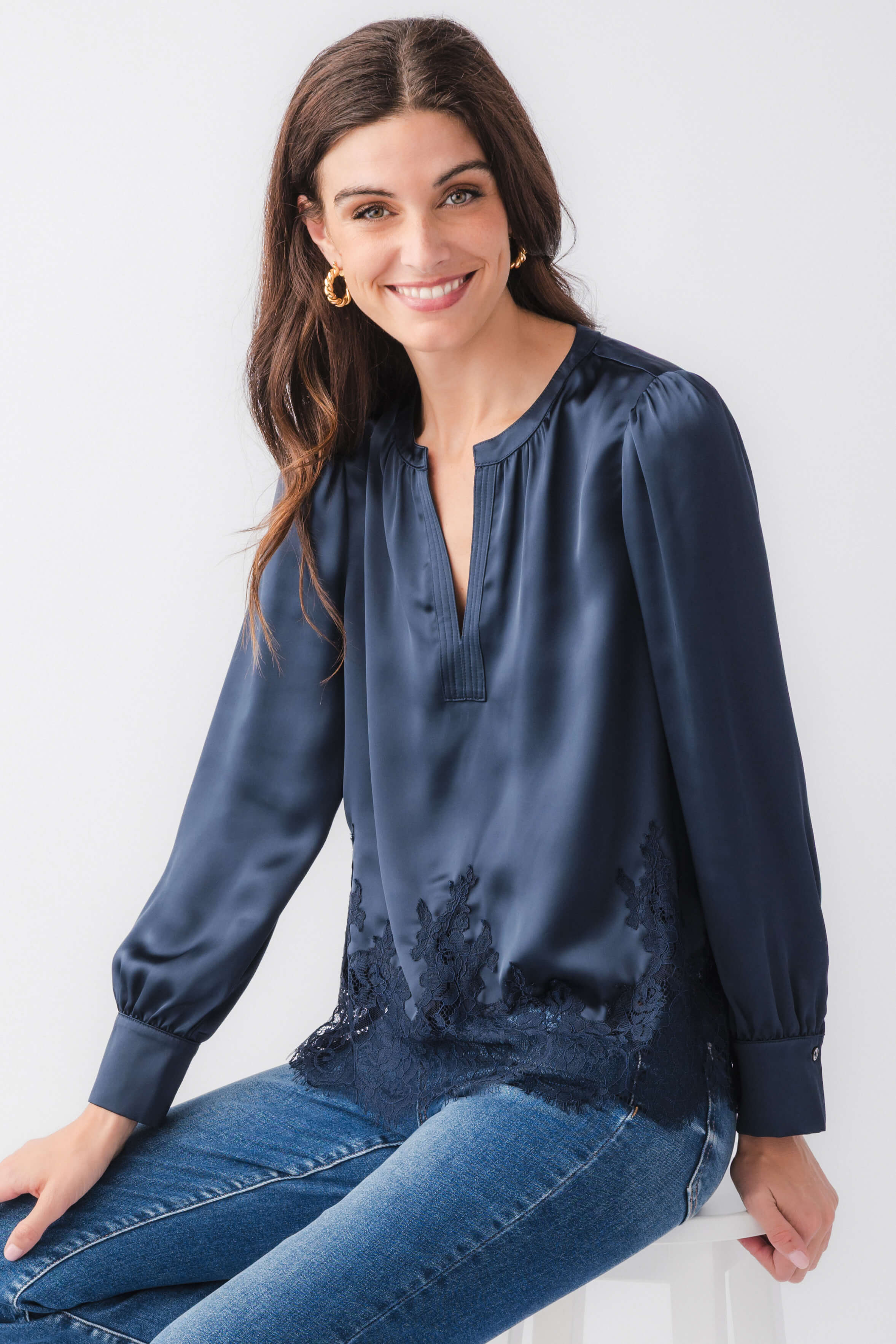 Current Air Lace Trim Splitneck Top – Social Threads