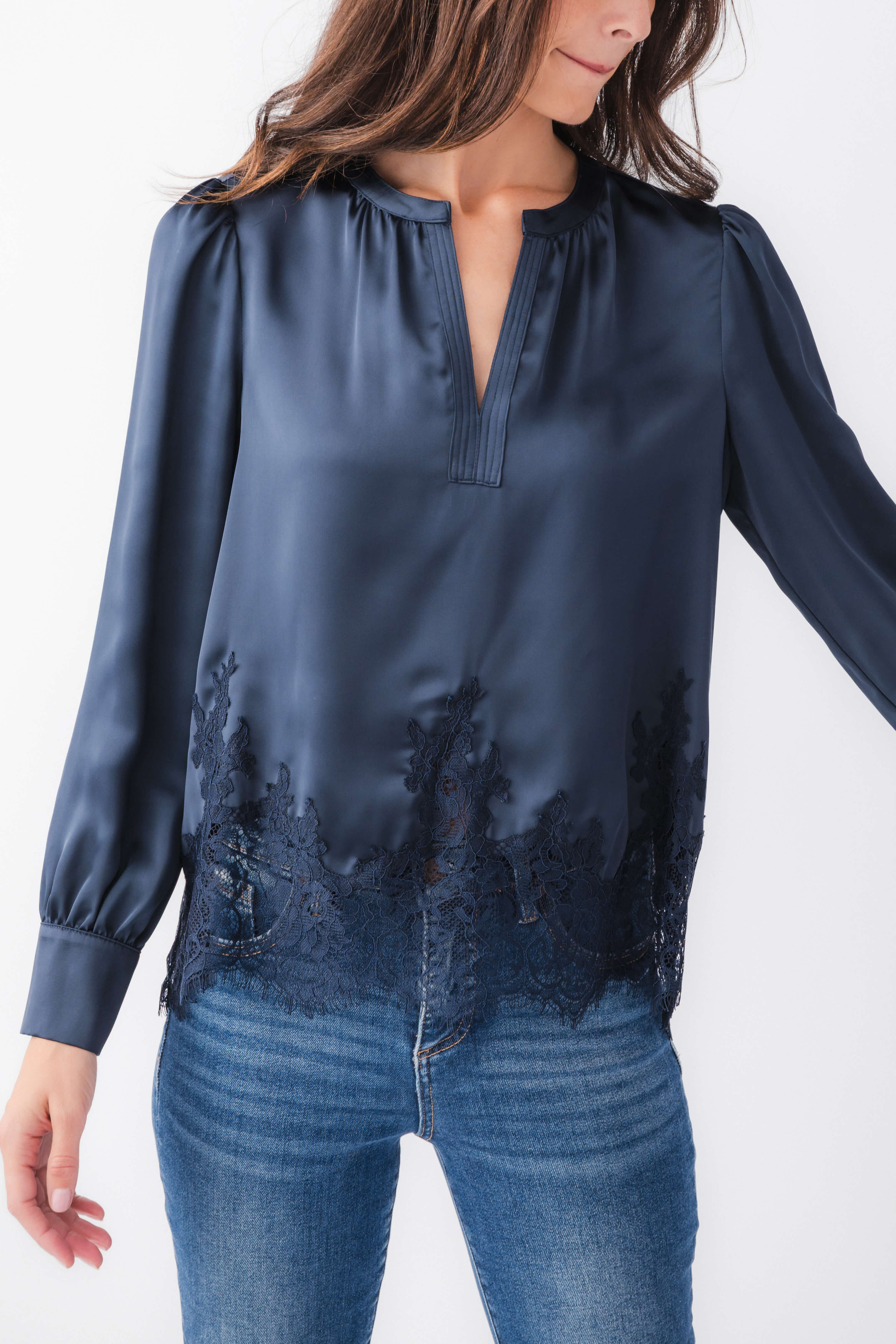 Current Air Lace Trim Splitneck Top – Social Threads