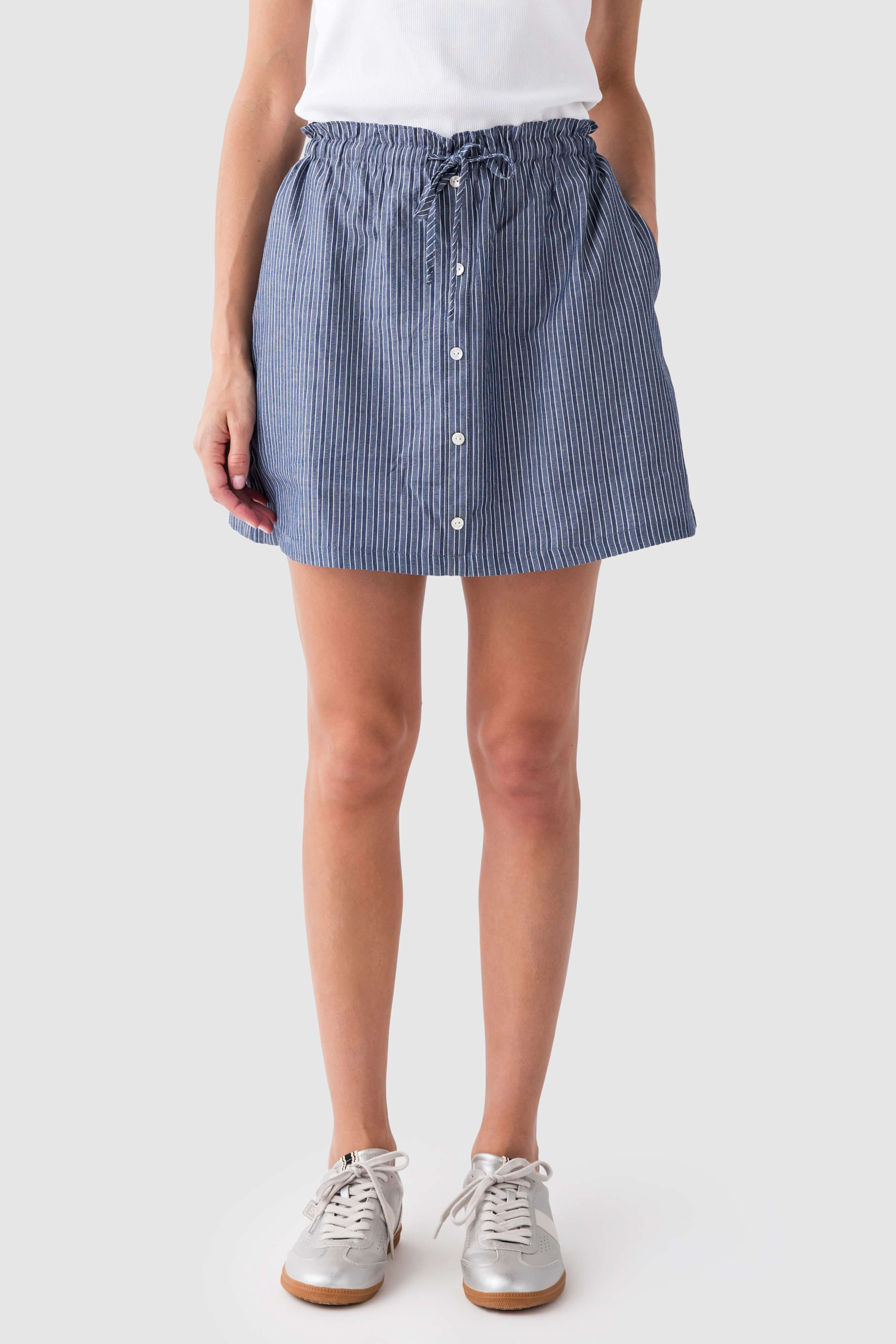 Things Between Striped Button Up Mini Skirt