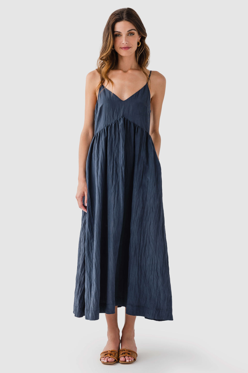 Crinkle V Neck Tank Dress