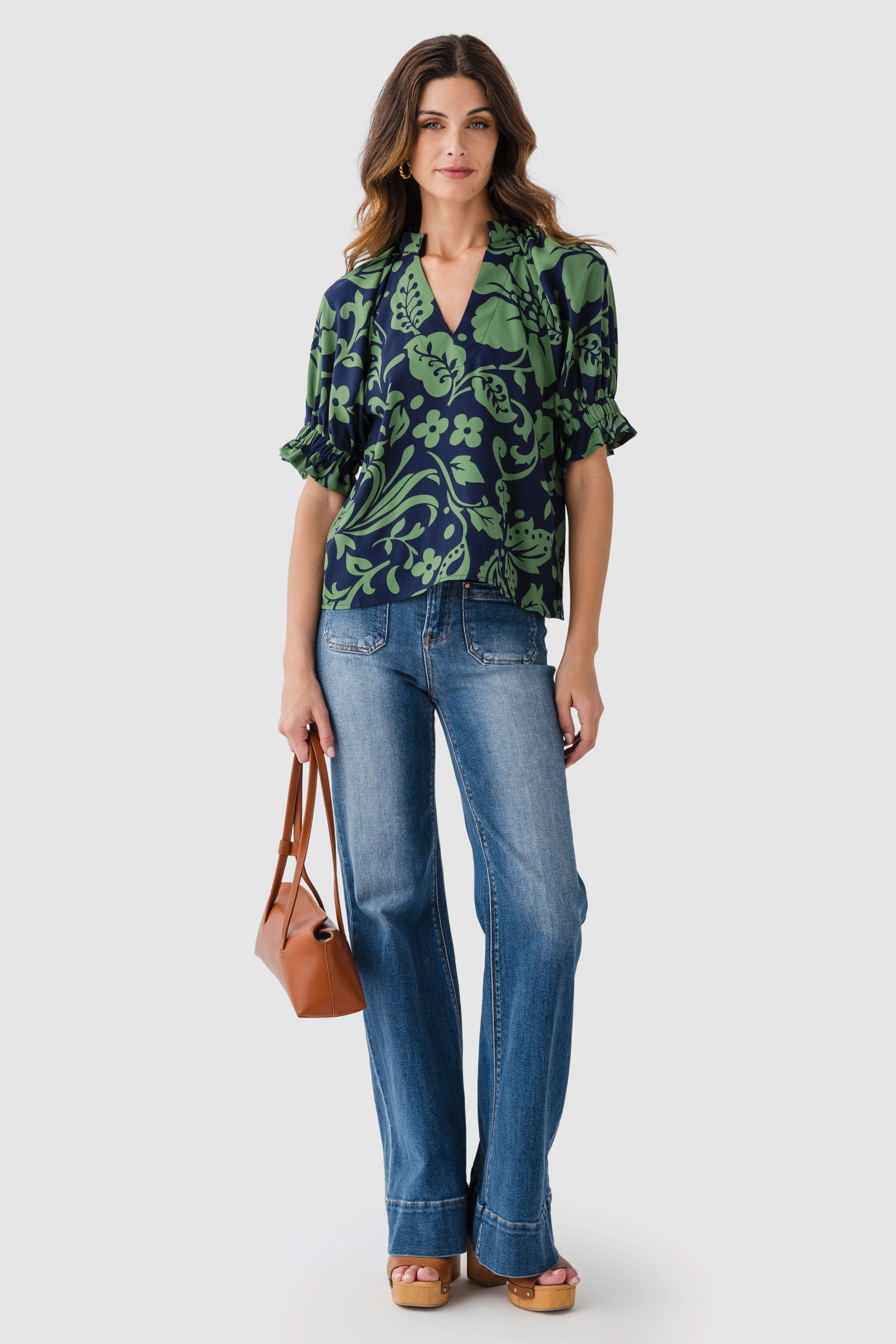 THML Paisley Print Splitneck Top