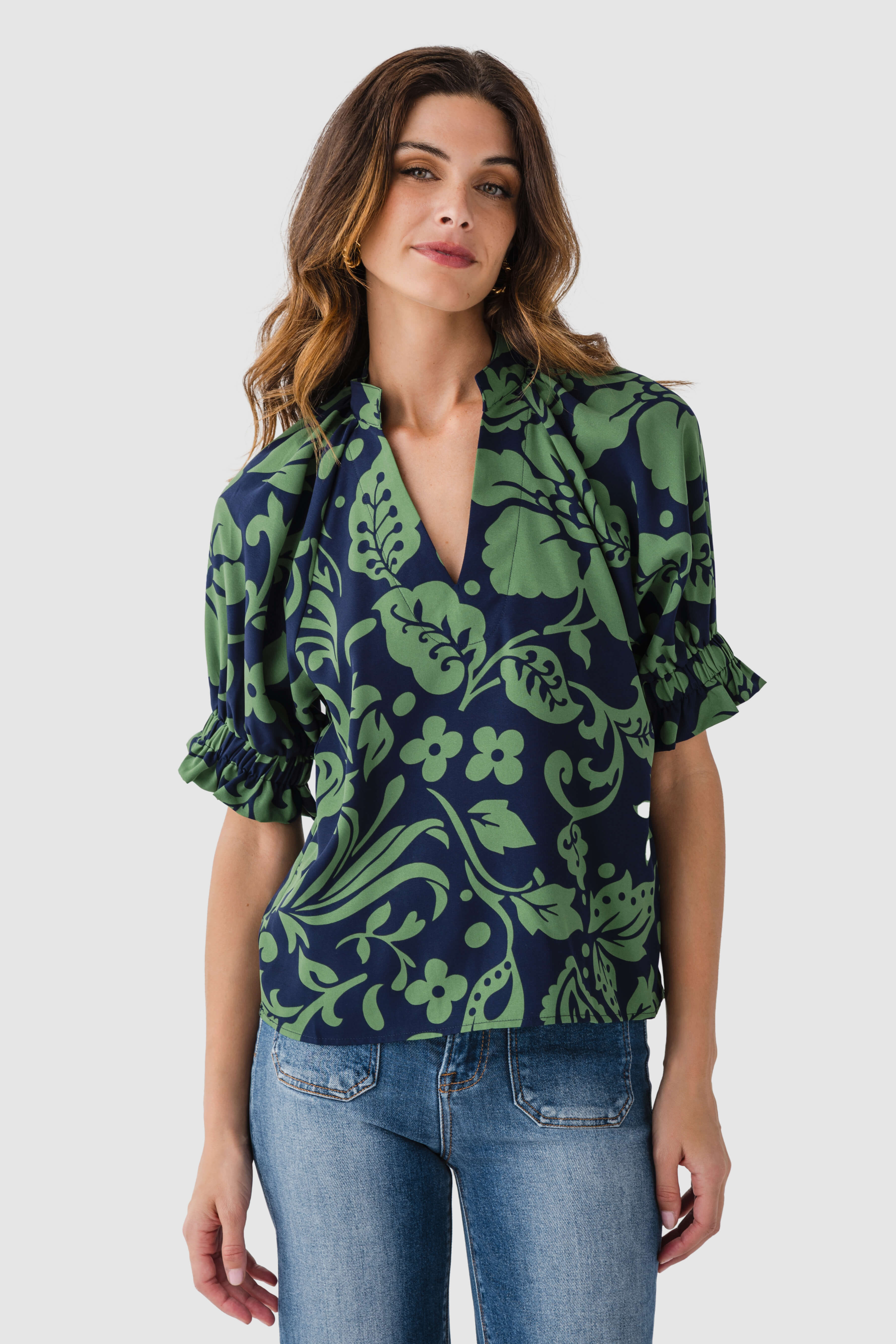 THML Paisley Print Splitneck Top