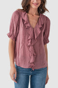 By Together Woven Ruffled Blouse Top