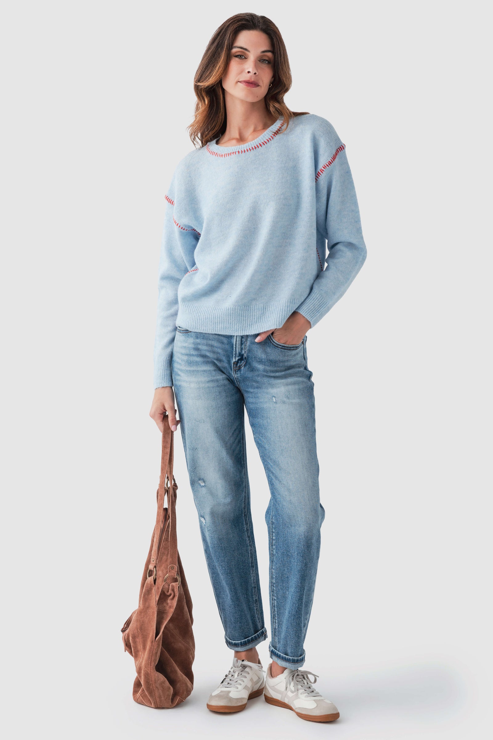 RISEN Elastic Band Slouch Ankle Boyfriend Cuffed Hem Jeans main image 1