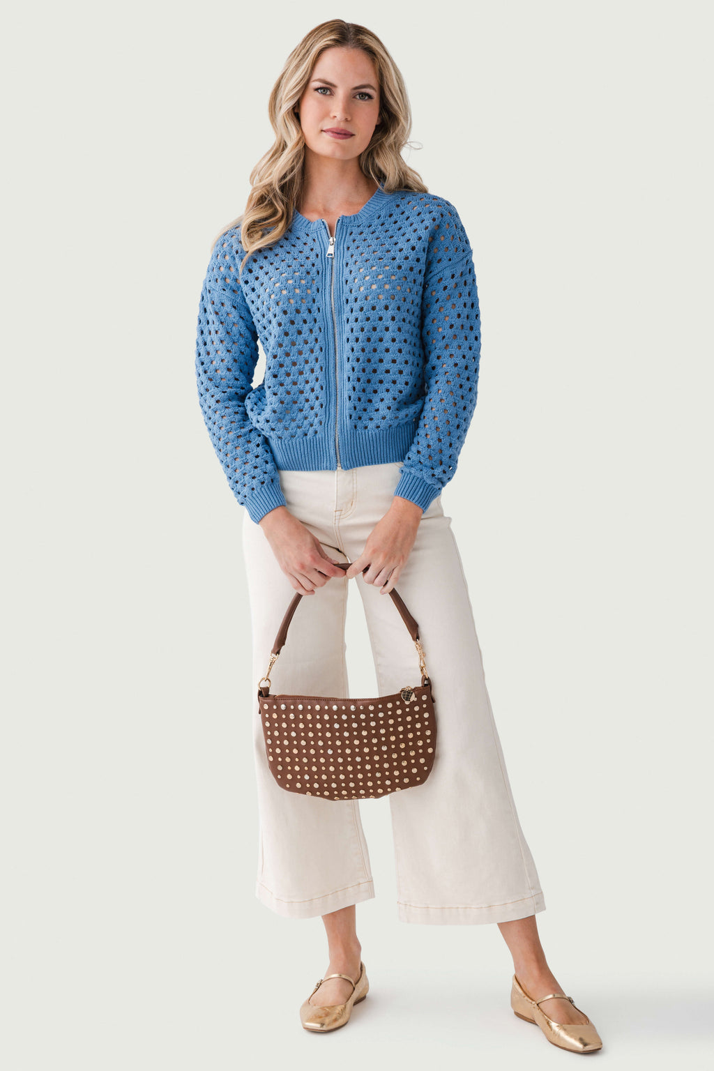 Elan Crochet Zip Up Cardigan