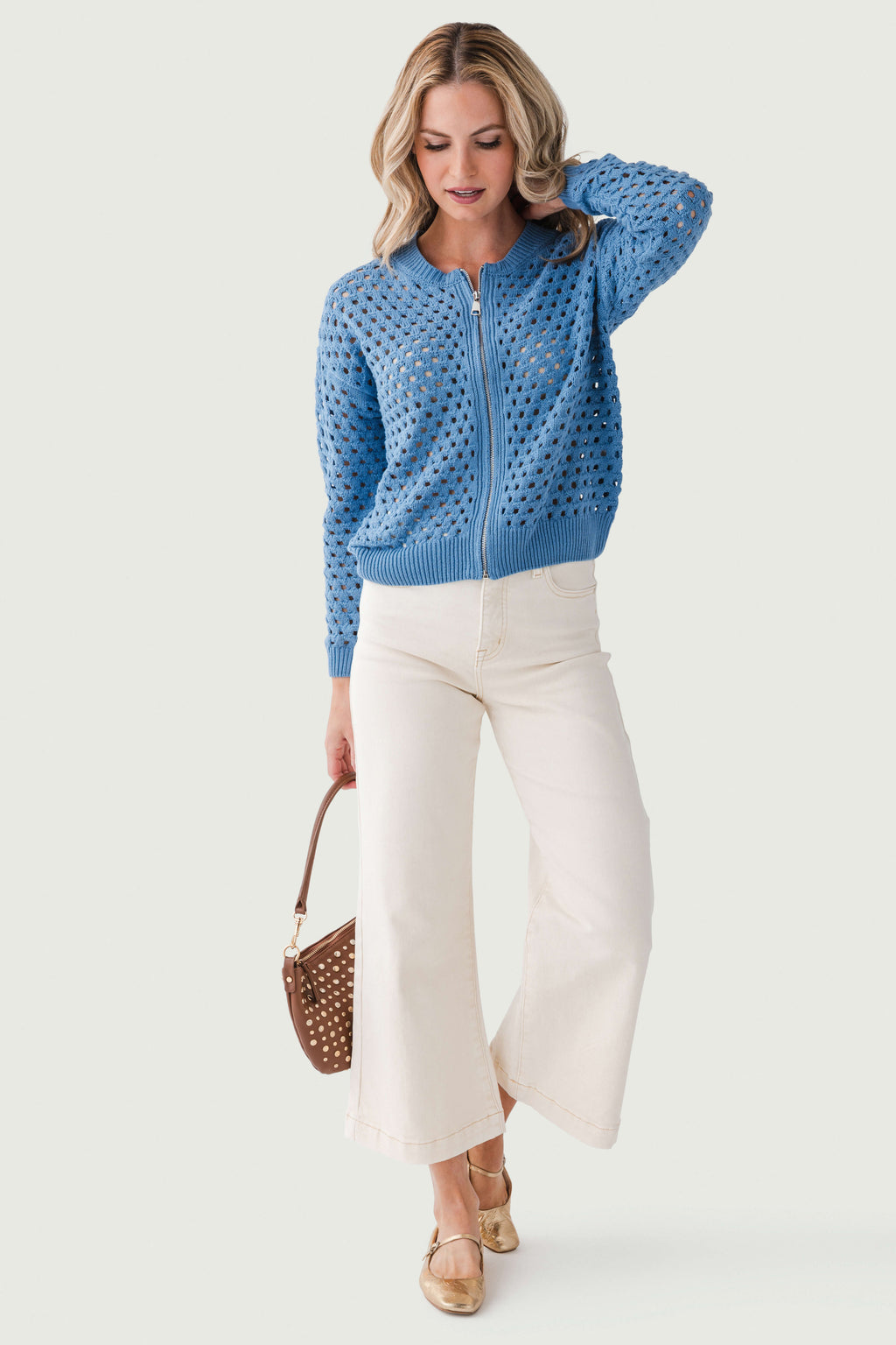 Elan Crochet Zip Up Cardigan