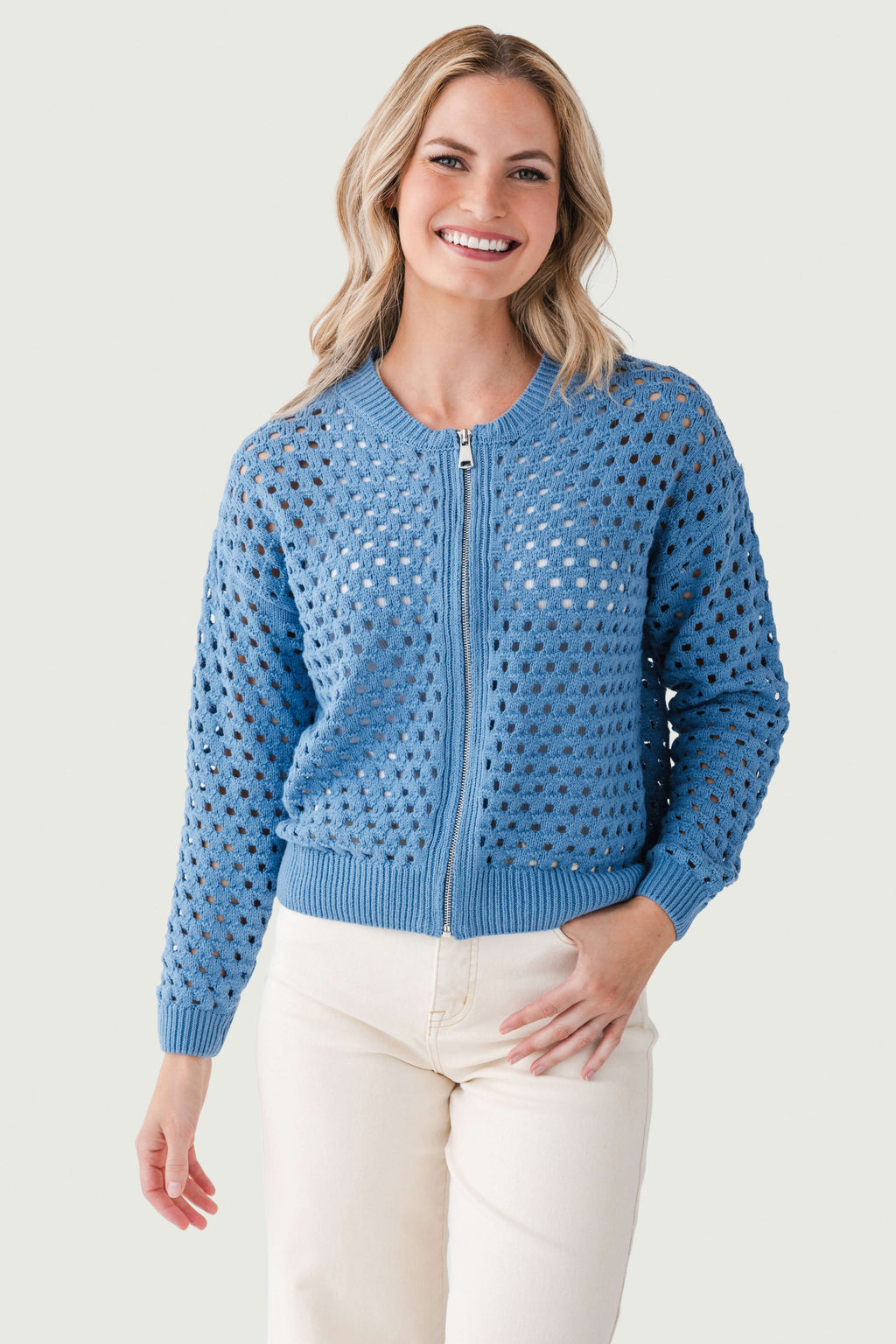 Elan Crochet Zip Up Cardigan