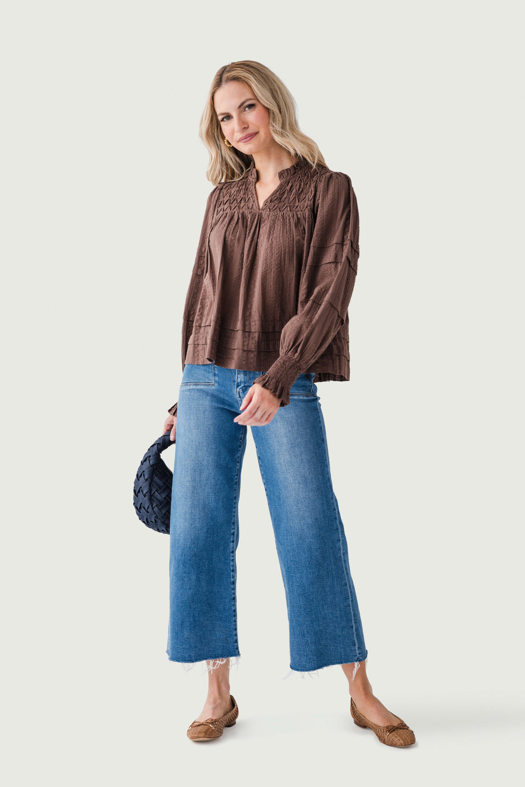 THML Pintuck Splitneck L/S Top