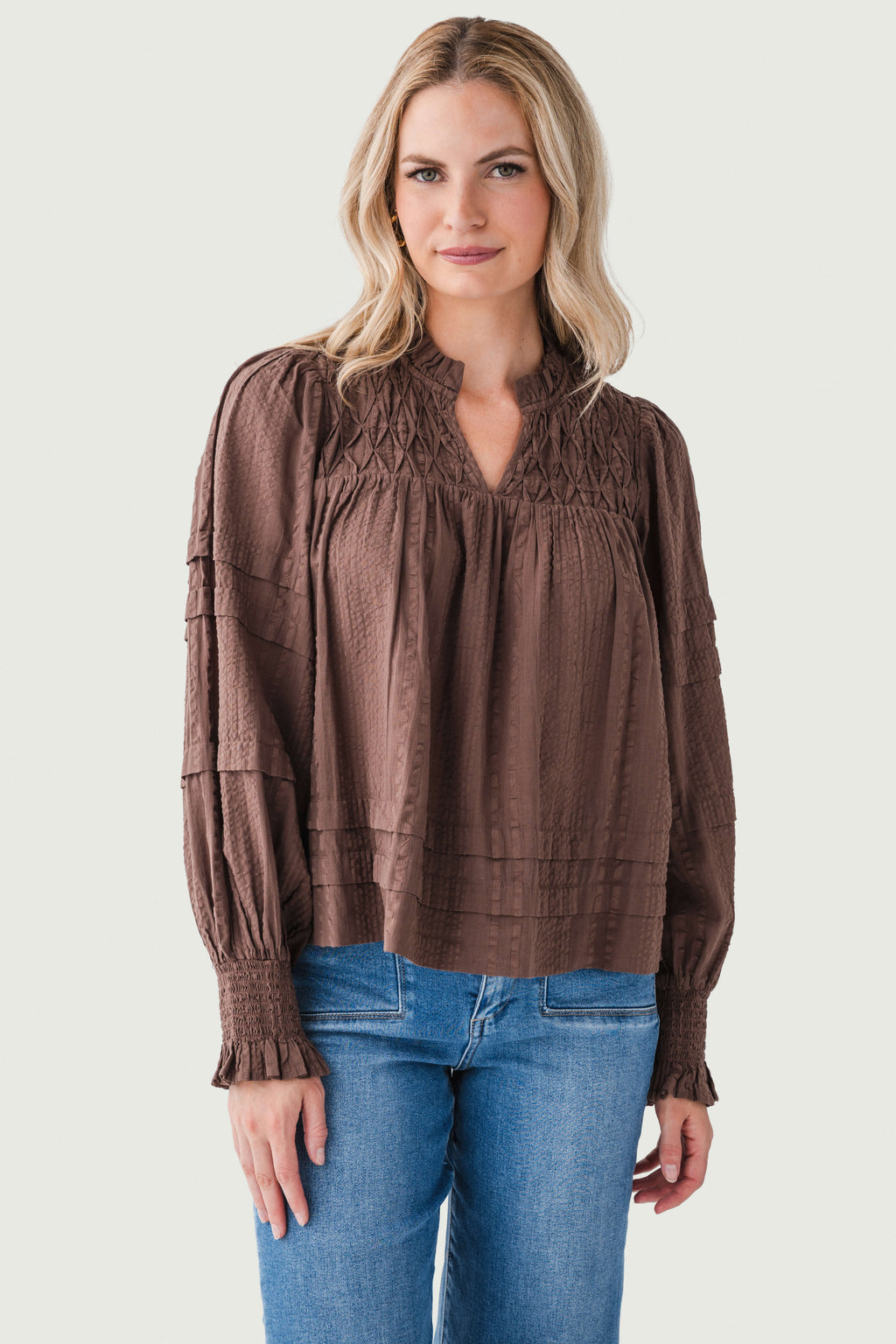 THML Pintuck Splitneck L/S Top