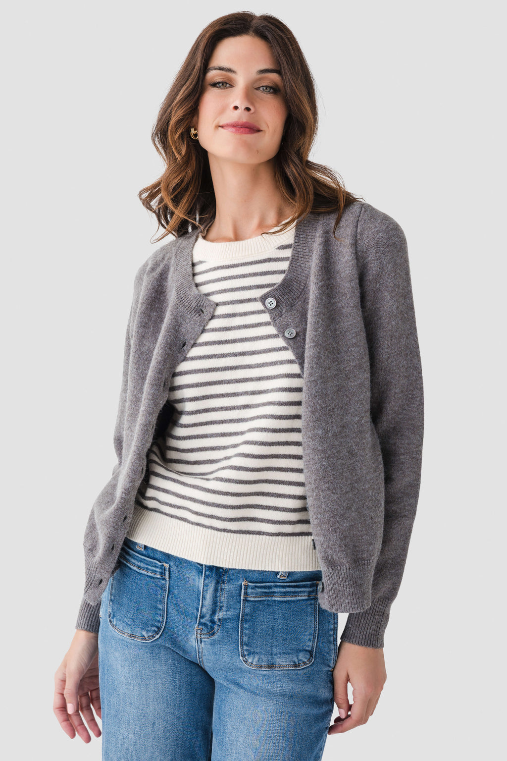 Pinch 2fer Button Up Stripe Sweater