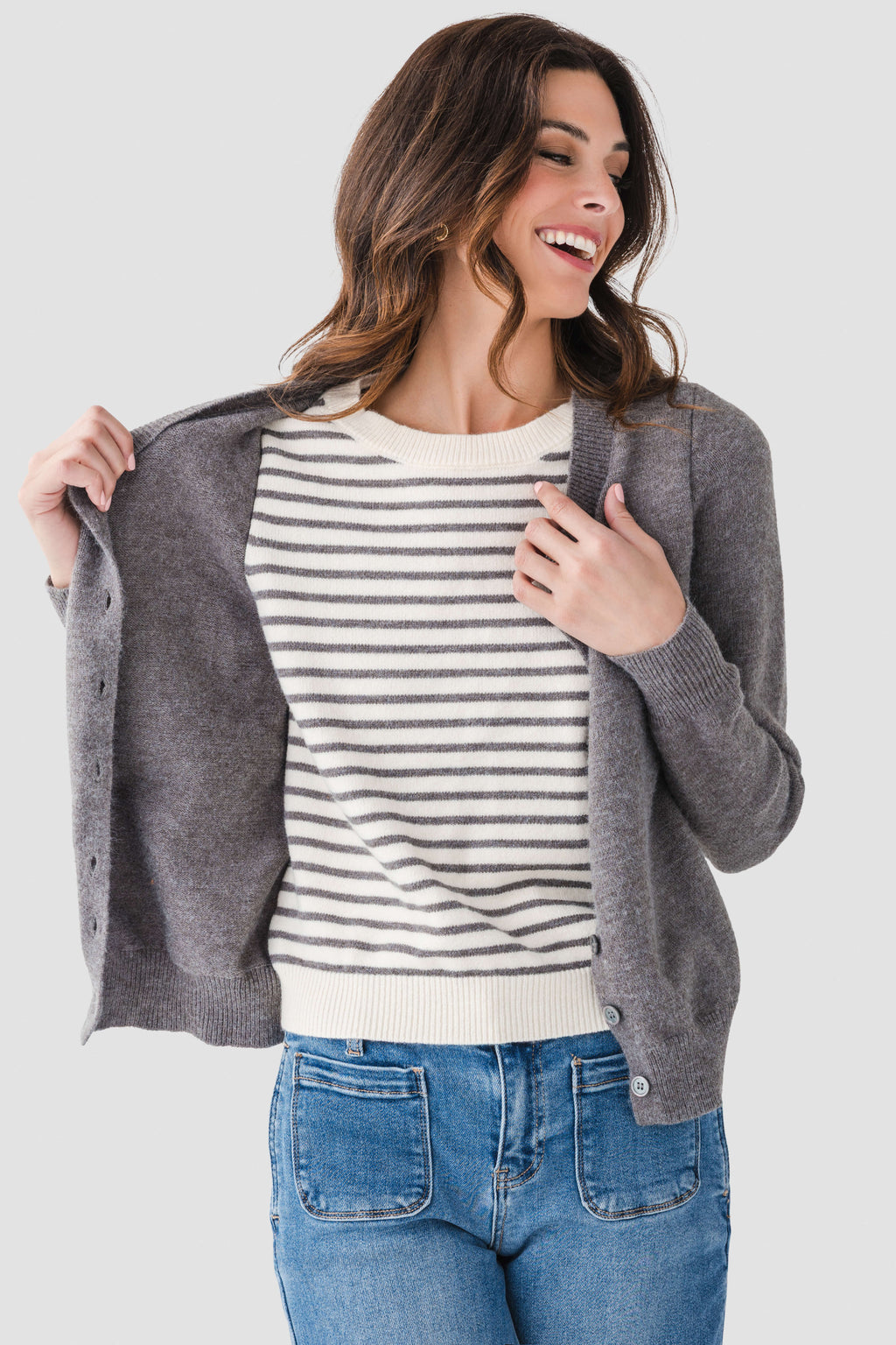 Pinch 2fer Button Up Stripe Sweater