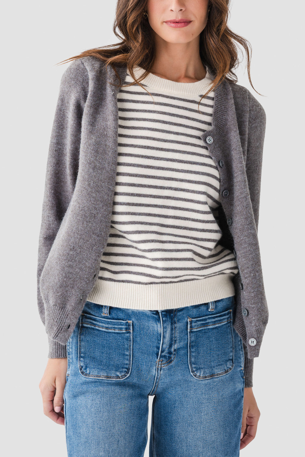 Pinch 2fer Button Up Stripe Sweater