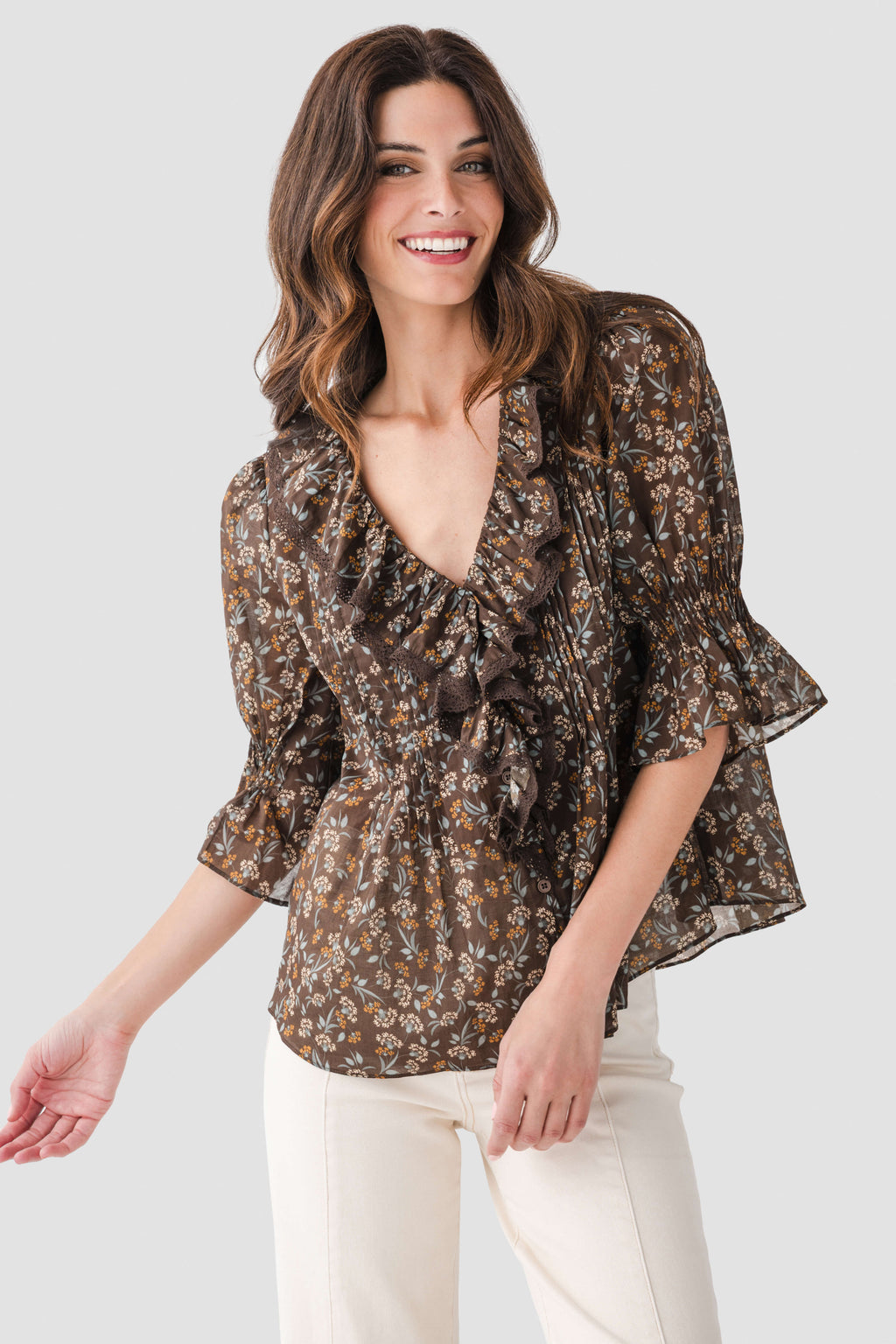 Fate Ruffle Front Short Sleeve Top